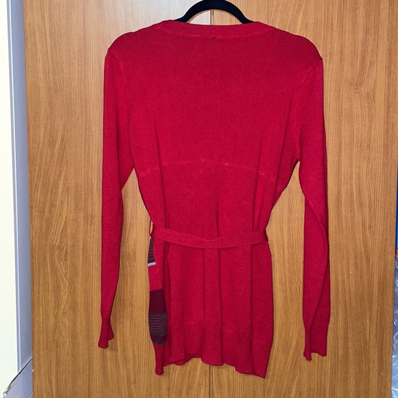 Yoki V Neck Button Down Self Tie Sweater - Red - Size L - Picture 5 of 10